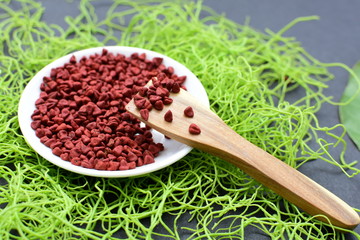 Achiote seed called Bixa orellana of America, used to flavor food