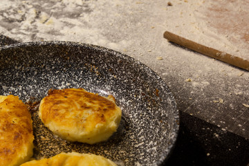 Close up of cooking cutlets in kitchen