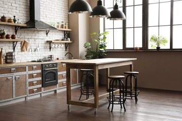 New modern oven in stylish kitchen. Cooking appliance