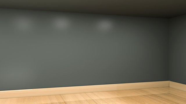 3D render illustration of empty room wall with wooden floor 