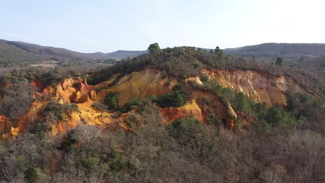 Mountains red ochres Roussillon Rustrel Colorado Provencal aerial shot 