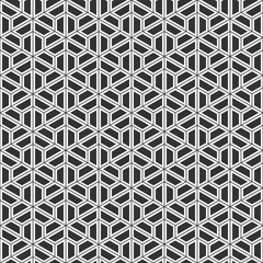 Abstract seamless pattern. Modern stylish texture. Geometric tiles with triple hexagonal elements. Filled shapes. Vector monochrome background.