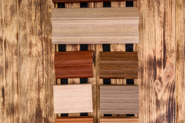 Naklejka na ściany i meble Wooden samplers on table close up .
