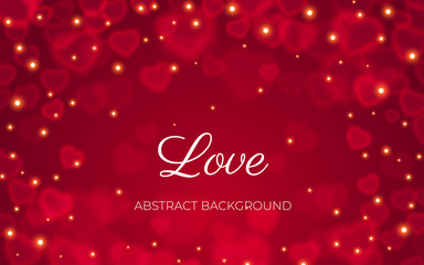 Valentine day card love heart bokeh red background