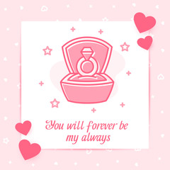 Fototapeta na wymiar Marriage ring box valentine card love text icon