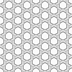 Fototapeta premium Abstract seamless pattern. Modern stylish texture. Striped linear geometric tiles with triple weaving elements, striped shapes. Vector monochrome background.