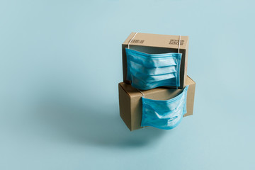 Medical blue mask against a virus on a Chinese product. The concept of trade during the epidemic