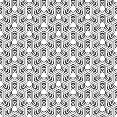Abstract seamless pattern. Modern stylish texture. Geometric tiles with triple weaving elements, striped shapes. Vector monochrome background.