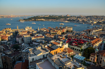 Obraz premium It is the large scale view of Istanbul from Galata tower in Turkey. There is the border of Asia and Europe.