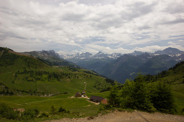 Obraz premium Beautiful lake Flesch on a cloudy day in the swiss mountains