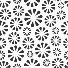 Abstract seamless pattern of repeating round ornaments isolated on white background. Floral pattern. Stylish texture. Vector monochrome illustration.