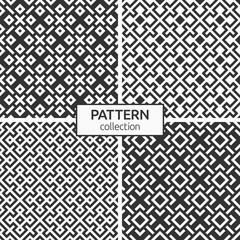 Set of four abstract rhombuses seamless patterns. Modern stylish textures. Regularly repeating geometrical ornaments. Digital paper, textile print, package, wallpaper. Vector monochrome backgrounds.