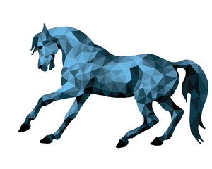 horse in blue, isolated image on a white background in the low poly style