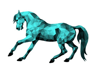 horse in blue, isolated image on a white background in the low poly style