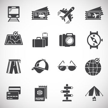 Travel related icons set on background for graphic and web design. Creative illustration concept symbol for web or mobile app