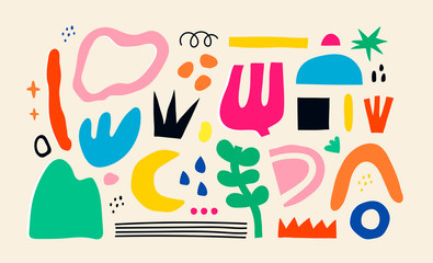 Big set of Hand drawn various colorful shapes and doodle objects. Abstract contemporary modern trendy vector illustration. All elements are isolated © Dariia