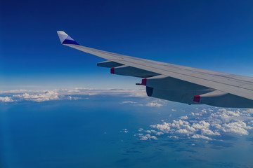 Obraz premium Sunny aerial sky landscape from and airplane window seat
