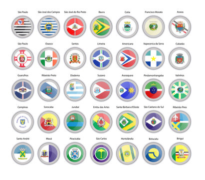 Set of vector icons. Flags of Sao Paulo state, Brazil. 