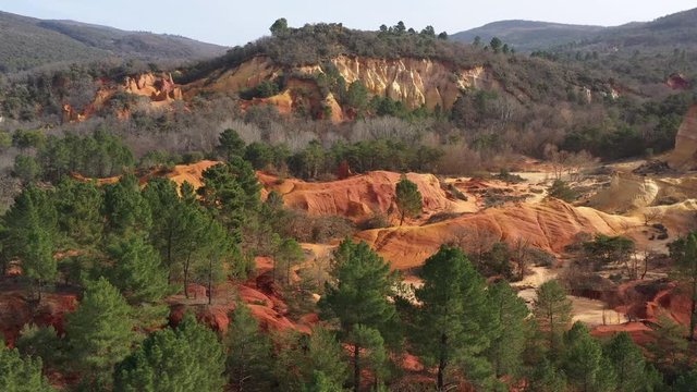scenic view Colorado provencal Rustrel famous ochre mine France aerial back traveling
