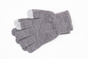 Gray and white tech touchscreen winter gloves