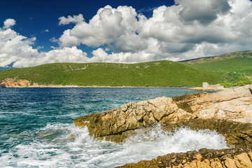 Sunny view of Kotor bay from Lustica peninsula, Montenegro.