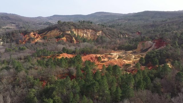 aerial view Rustrel ochre canyon provencal colorado France mediterranean forest 