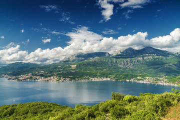 Sunny view of Kotor bay from Lustica peninsula, Montenegro.