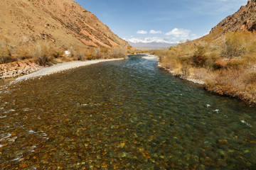 West Karakol River, Suusamyr Kyrgyzstan, mountain river, autumn landscape