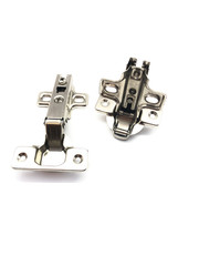 Hinges isolated on a white background. Composition loop for construction. Hinges for doors, furniture. Set of metal loops. Metal hinges.  