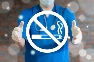 No Smoking Medical Concept. Health Care Stop Bab Habit Smoke. Ban Cigarette. Nicotine harm.