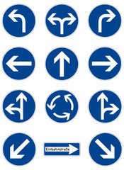 Set of road signs. The prescribed direction of movement. Germany. Europe. Vector graphics.