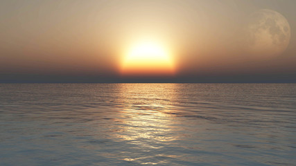 Beautiful sunrise or sunset over the sea 3D illustration