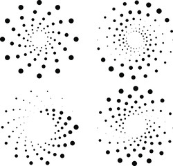Set of black halftone dots in spiral form. Geometric art. Design element for border frame, logo, tattoo, sign, symbol, web pages, prints, posters, template, pattern and abstract background