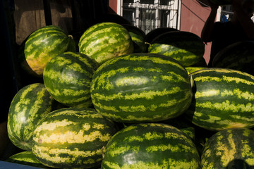 Watermelons behind a truck at Istanbul