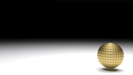 Metallic brass sphere with squared surface flying over a white plan going to dark shadow - 3D rendering illustration