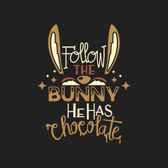 Colorful Happy Easter Greeting card with Easter Quote phrase and rabbit