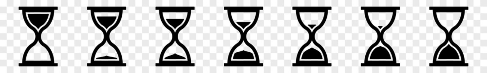 Hourglass Icon Black | Hourglasses | Time Symbol | Sandglass Logo | Clock Sign | Timer | Isolated Transparent | Variations - obrazy, fototapety, plakaty