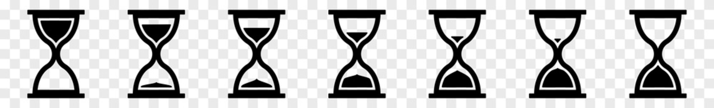Hourglass Icon Black | Hourglasses | Time Symbol | Sandglass Logo | Clock Sign | Timer | Isolated Transparent | Variations
