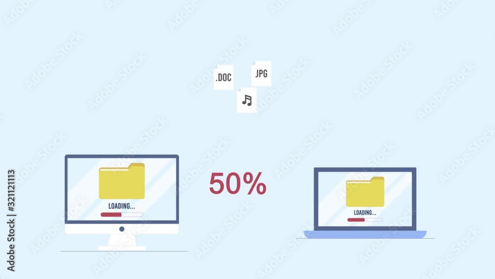 Poster file transfer animation, computer to laptop file transfer, zip file transfer animation. file-transfe