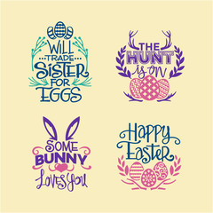 Fototapeta premium Set of Happy Easter Quote and phrase for greeting card