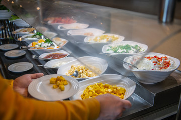 Various cheeses at the buffet