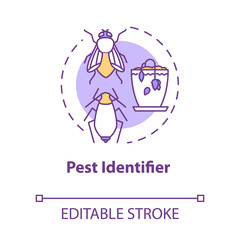 Pest identifier concept icon. Indoor plants concern. Flowers care. Getting rid of bugs in houseplants idea thin line illustration. Vector isolated outline RGB color drawing. Editable stroke