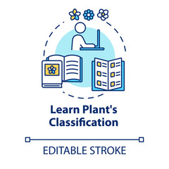 Learn plants classification concept icon. Home gardening. Houseplants caring. Flowers sorts idea thin line illustration. Vector isolated outline RGB color drawing. Editable stroke