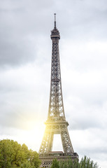 Eiffel Tower on a cloudy day. Paris, France.