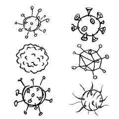 Set of six dangerous viruses in sketch style.
