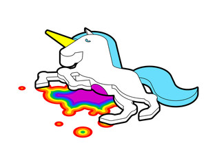 Dead unicorn. Blood rainbow. deceased magic horse. vector illustration