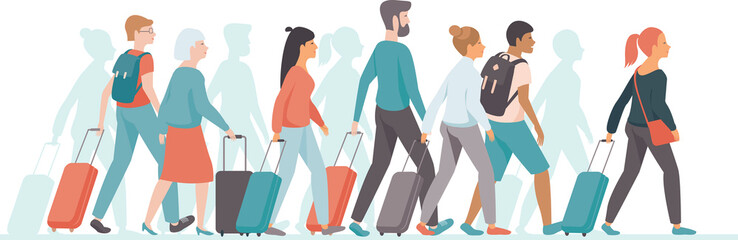 passengers with luggage standing it the queue