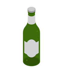 Green beer bottle isolated. Isometric alcohol. vector illustration