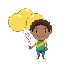 Boy holding balloons, happy cute child