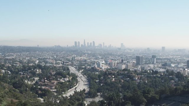 WS, Lockdown of Los Angeles skyline and smog, California, USA